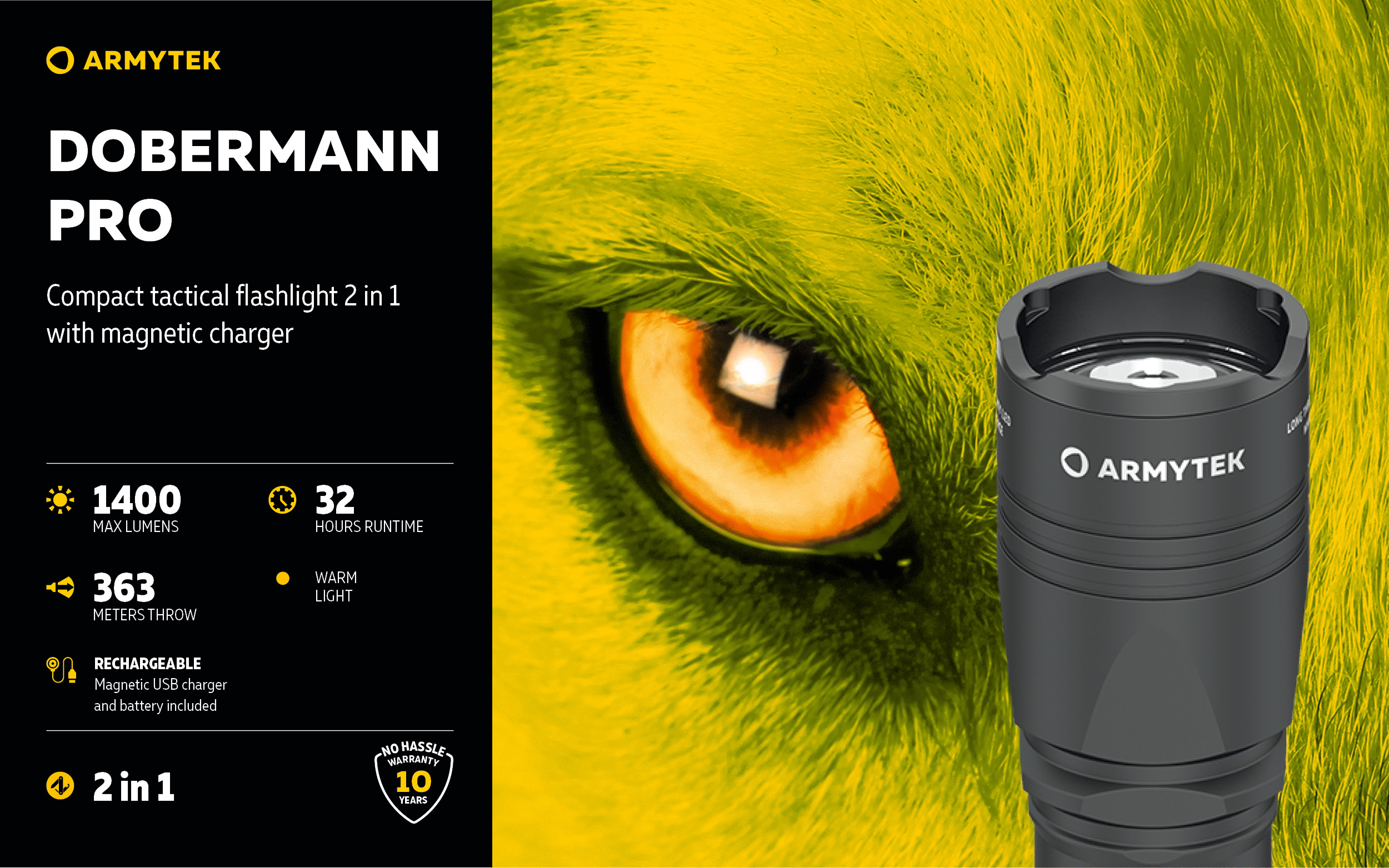 Armytek Dobermann Pro Magnet USB Warm - Tactical Flashlight